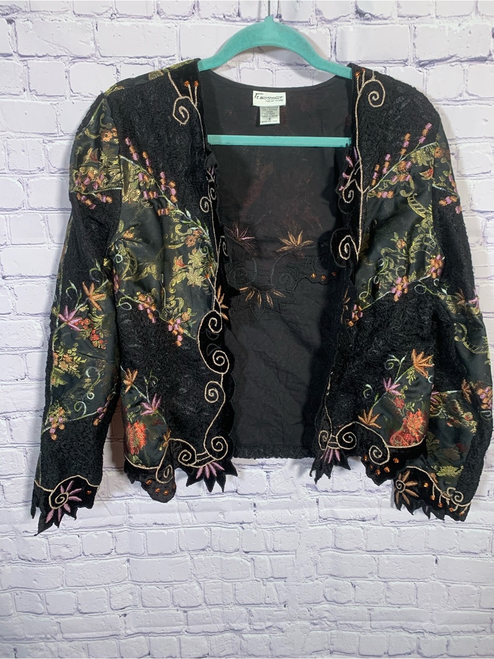 Florissant Womens VTG Open Front Embroidered Floral Blazer Jacket S Steam Punk